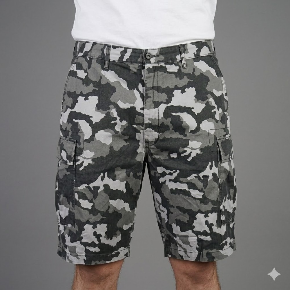 Levi's Cargo Shorts Size 42 Grey Camo Print 6 Pocket Cotton Twill Pre-owned
